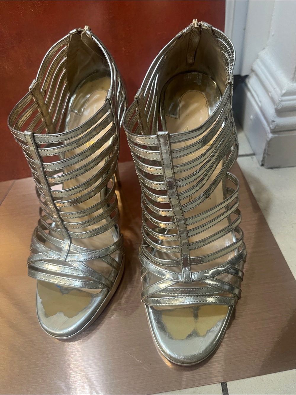 Christian Louboutin Metallic gold/silver Multi-Strap High-Heel Sandals